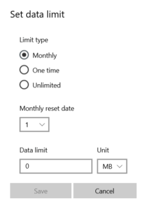 set data usage limit in windows 10